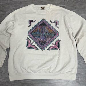 Vintage 90s Arizona Desert Aztec Tribal Southwest Cactus X Thunderbird Sz XXL